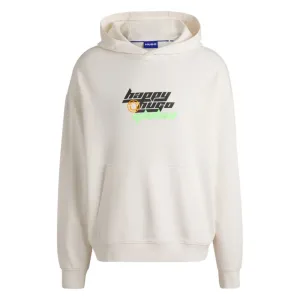 Oversize-fit cotton-terry hoodie with Happy HUGO logo