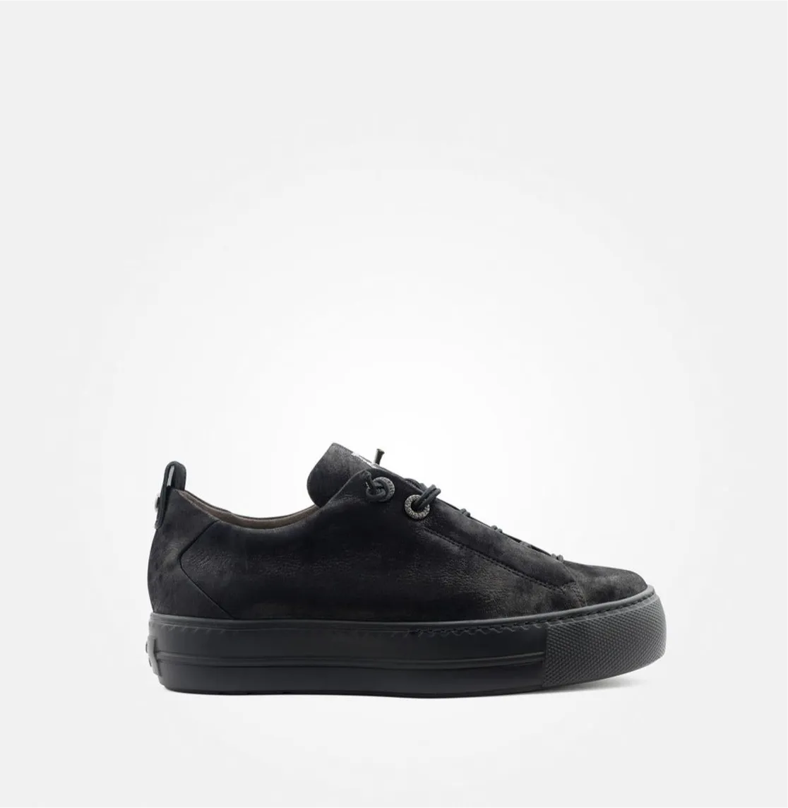 Paul Green Black Nubuk Elastic Lace Trainer