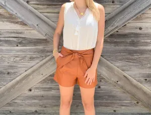 Pixie Vegan Leather Shorts In Brown