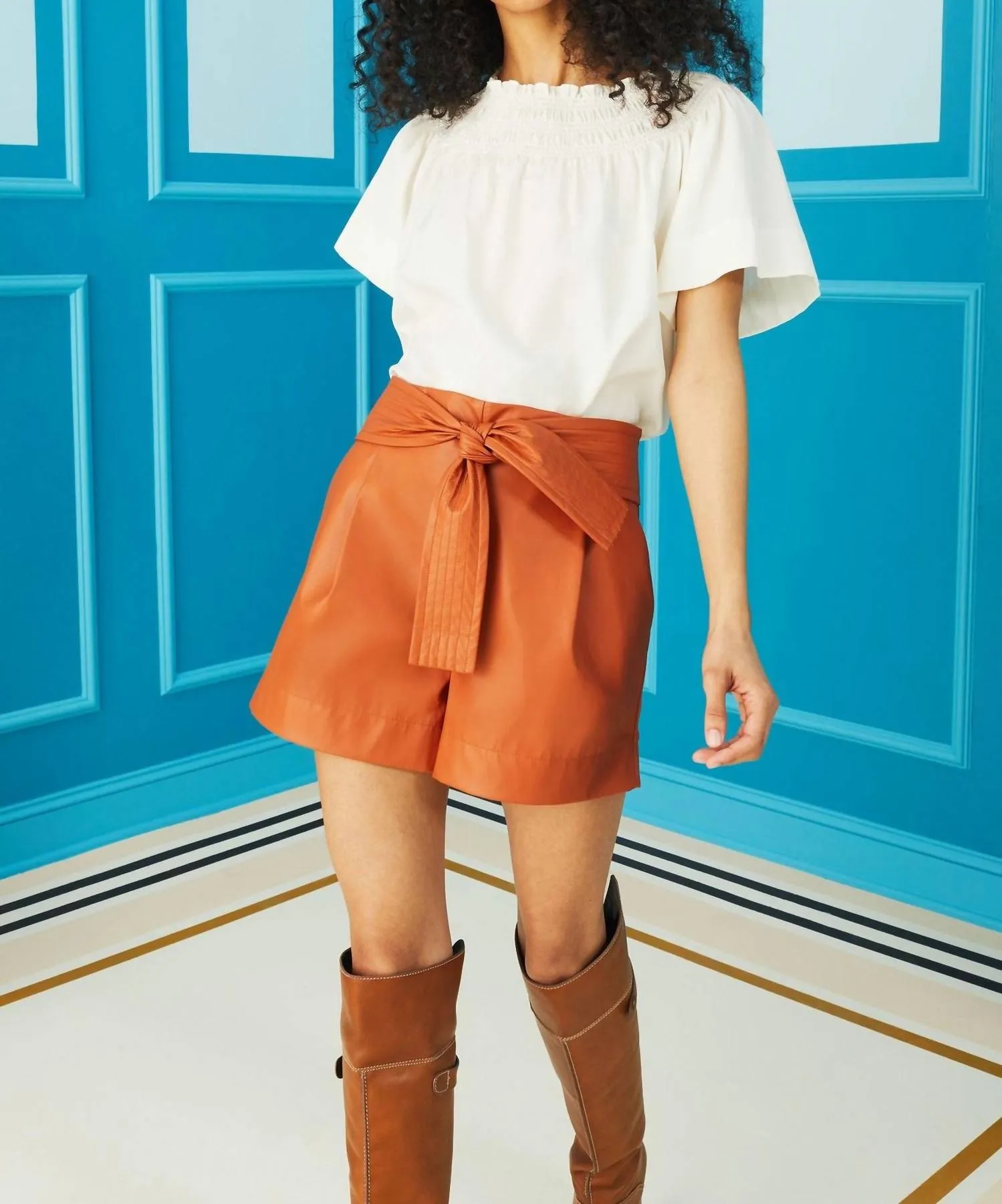 Pixie Vegan Leather Shorts In Brown