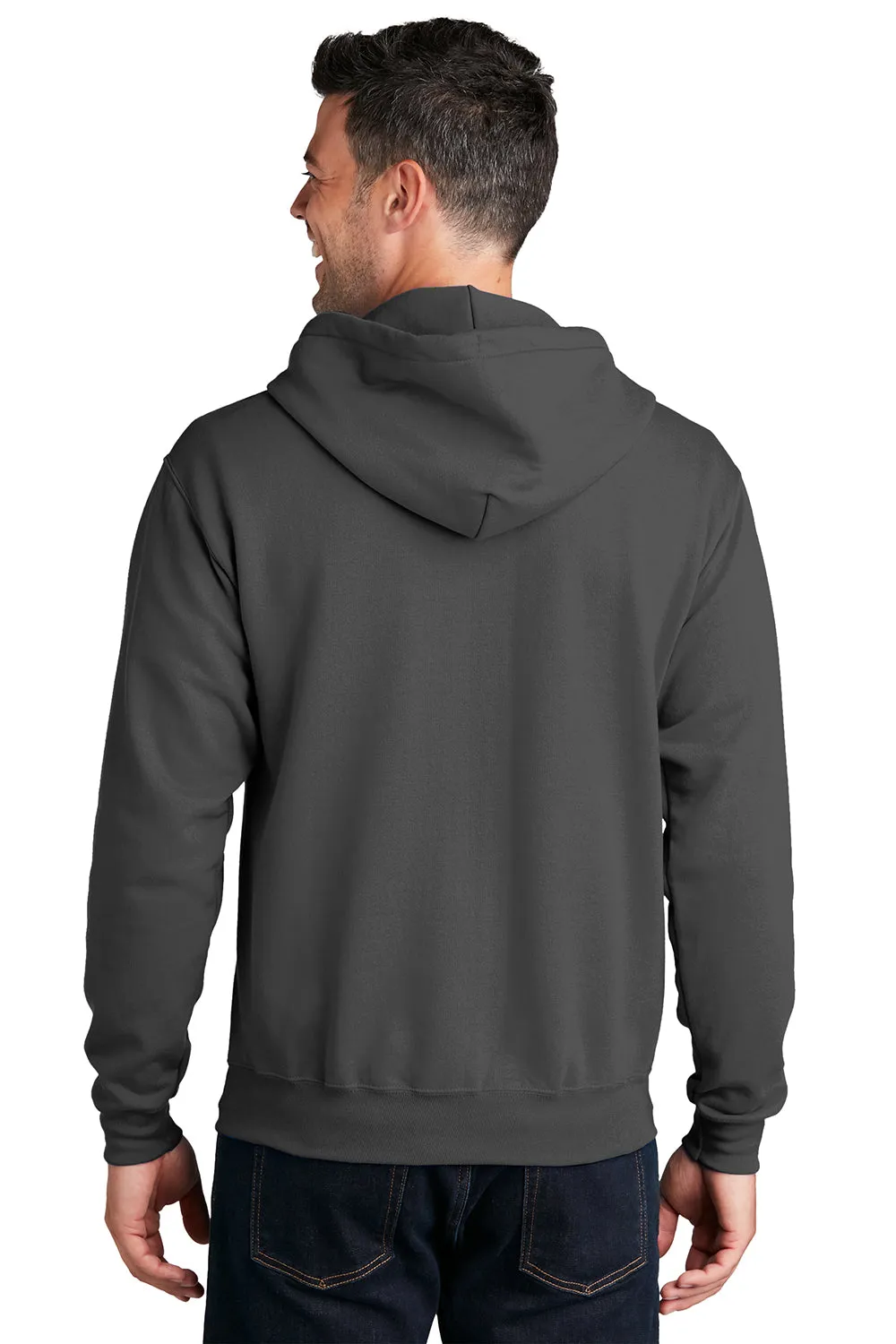 Port & Company Mens Core Pill Resistant Fleece Full Zip Hooded Sweatshirt Hoodie w/ Pockets - Charcoal Grey