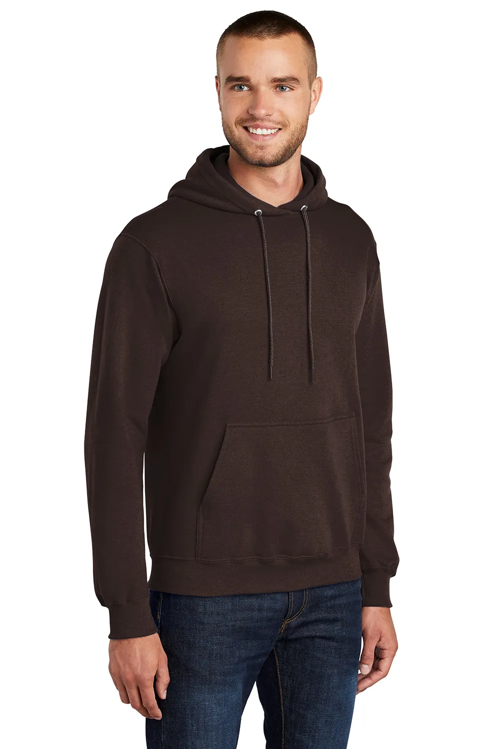 Port & Company Mens Core Pill Resistant Fleece Hooded Sweatshirt Hoodie w/ Pouch Pocket - Dark Chocolate Brown