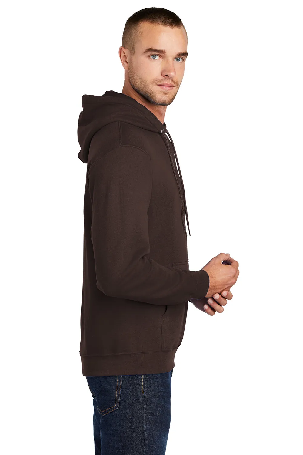 Port & Company Mens Core Pill Resistant Fleece Hooded Sweatshirt Hoodie w/ Pouch Pocket - Dark Chocolate Brown