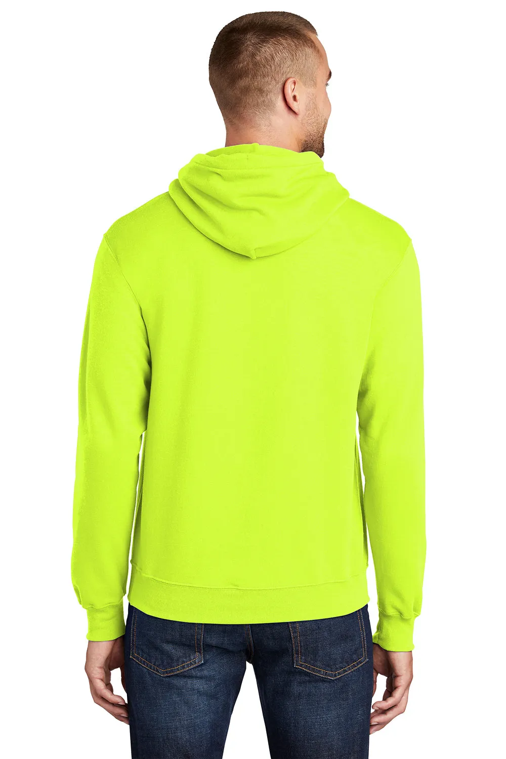 Port & Company Mens Core Pill Resistant Fleece Hooded Sweatshirt Hoodie w/ Pouch Pocket - Safety Green