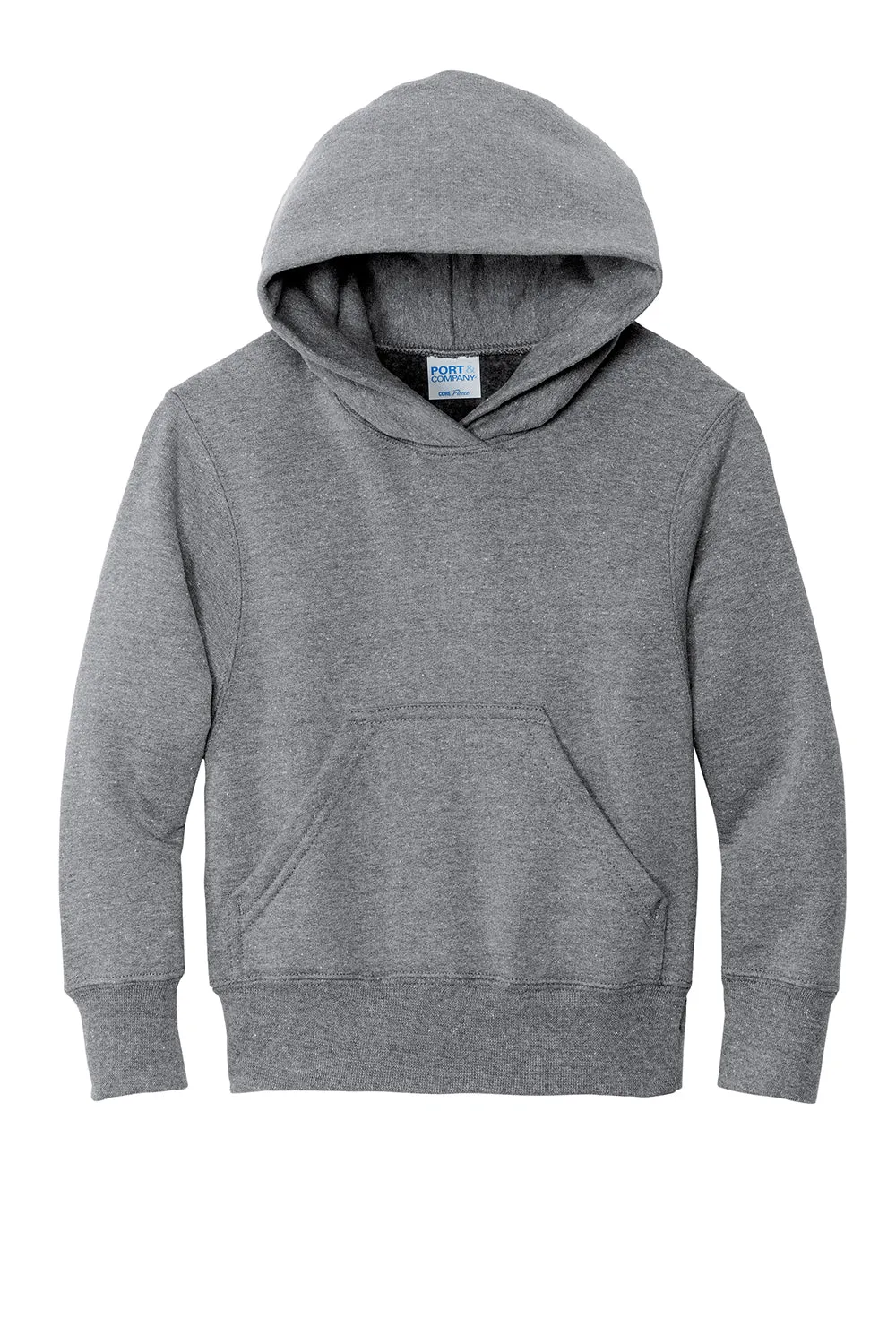 Port & Company Youth Core Pill Resistant Fleece Hooded Sweatshirt Hoodie w/ Pouch Pocket - Heather Grey