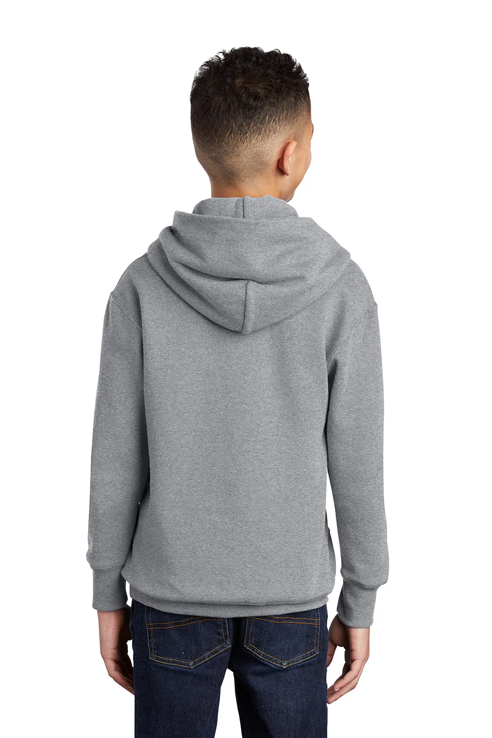 Port & Company Youth Core Pill Resistant Fleece Hooded Sweatshirt Hoodie w/ Pouch Pocket - Heather Grey