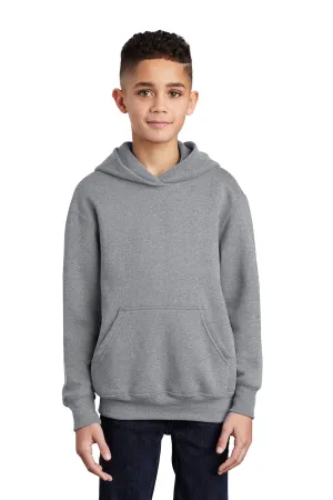 Port & Company Youth Core Pill Resistant Fleece Hooded Sweatshirt Hoodie w/ Pouch Pocket - Heather Grey