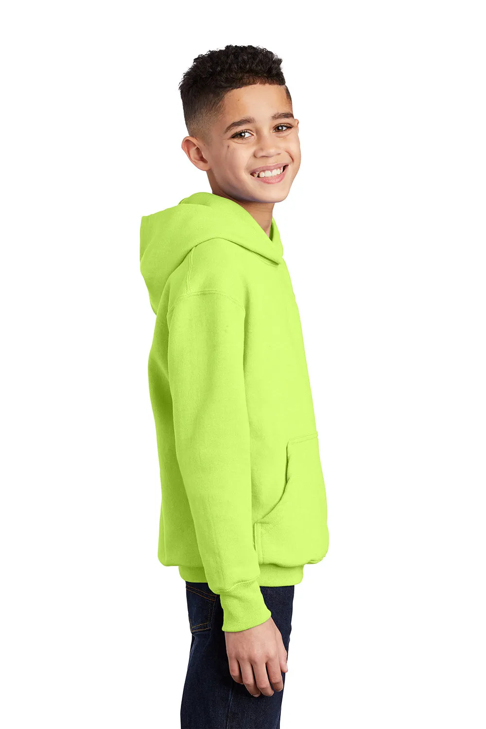 Port & Company Youth Core Pill Resistant Fleece Hooded Sweatshirt Hoodie w/ Pouch Pocket - Neon Yellow