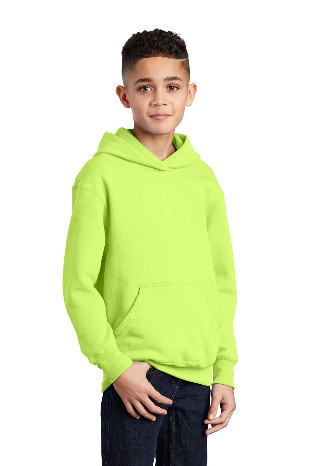 Port & Company Youth Core Pill Resistant Fleece Hooded Sweatshirt Hoodie w/ Pouch Pocket - Neon Yellow