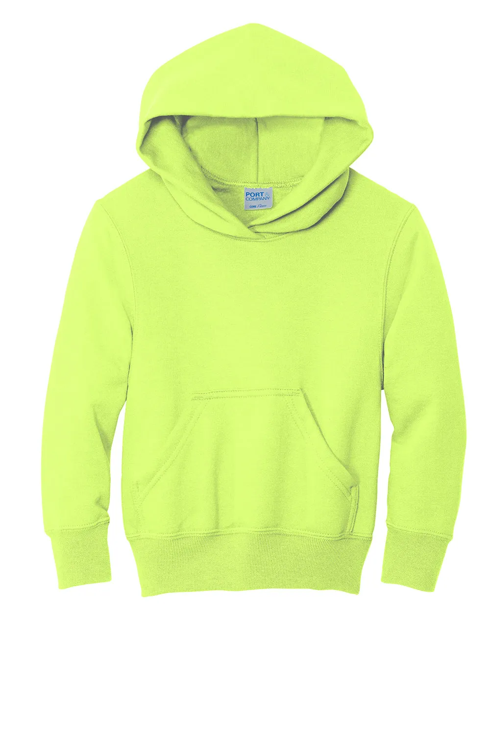 Port & Company Youth Core Pill Resistant Fleece Hooded Sweatshirt Hoodie w/ Pouch Pocket - Neon Yellow