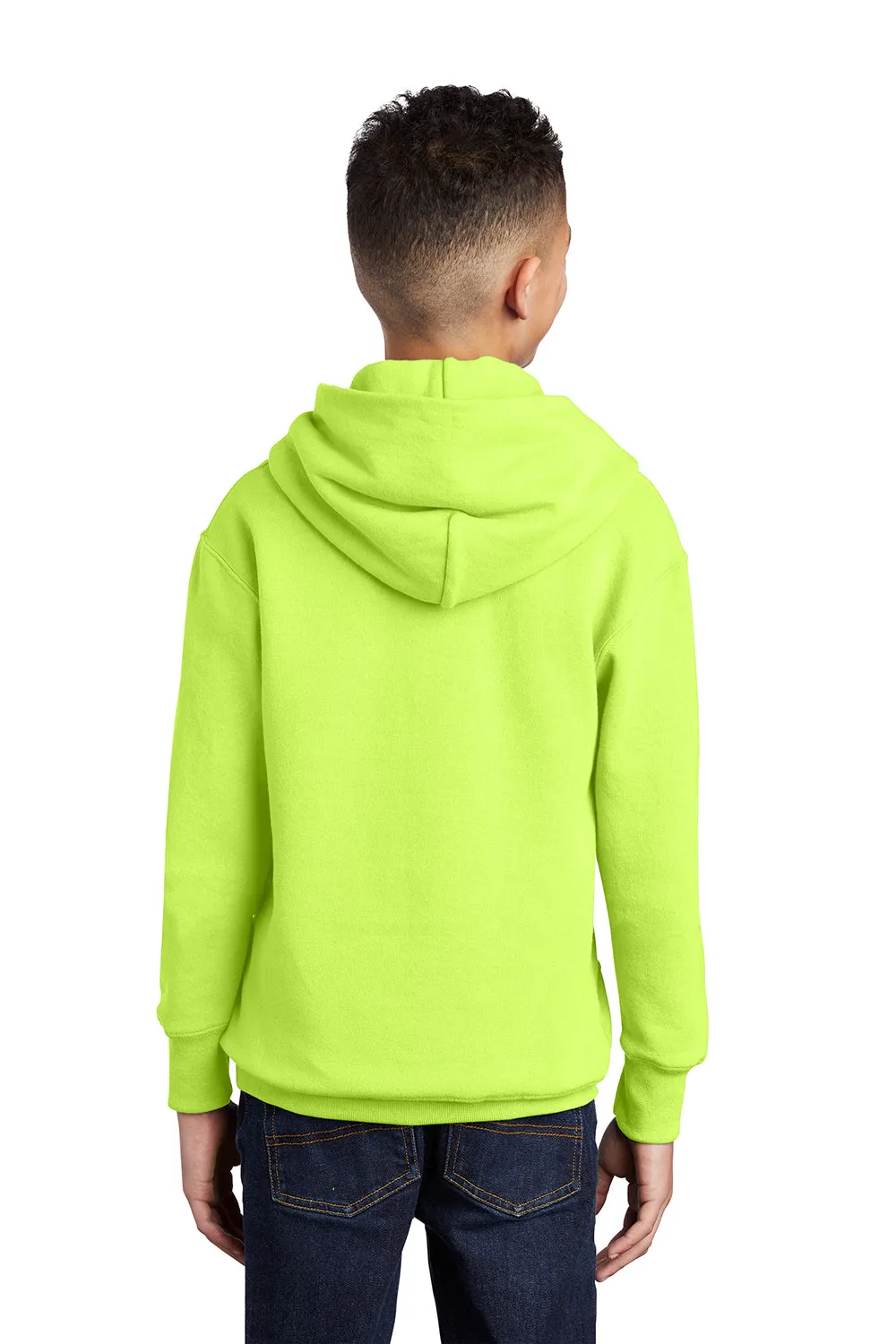 Port & Company Youth Core Pill Resistant Fleece Hooded Sweatshirt Hoodie w/ Pouch Pocket - Neon Yellow