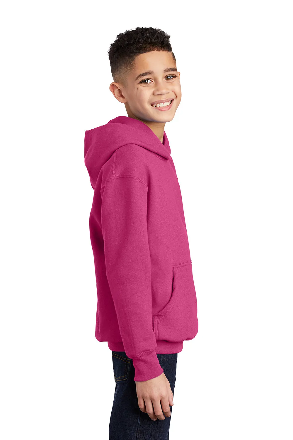 Port & Company Youth Core Pill Resistant Fleece Hooded Sweatshirt Hoodie w/ Pouch Pocket - Sangria Pink