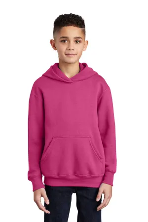 Port & Company Youth Core Pill Resistant Fleece Hooded Sweatshirt Hoodie w/ Pouch Pocket - Sangria Pink