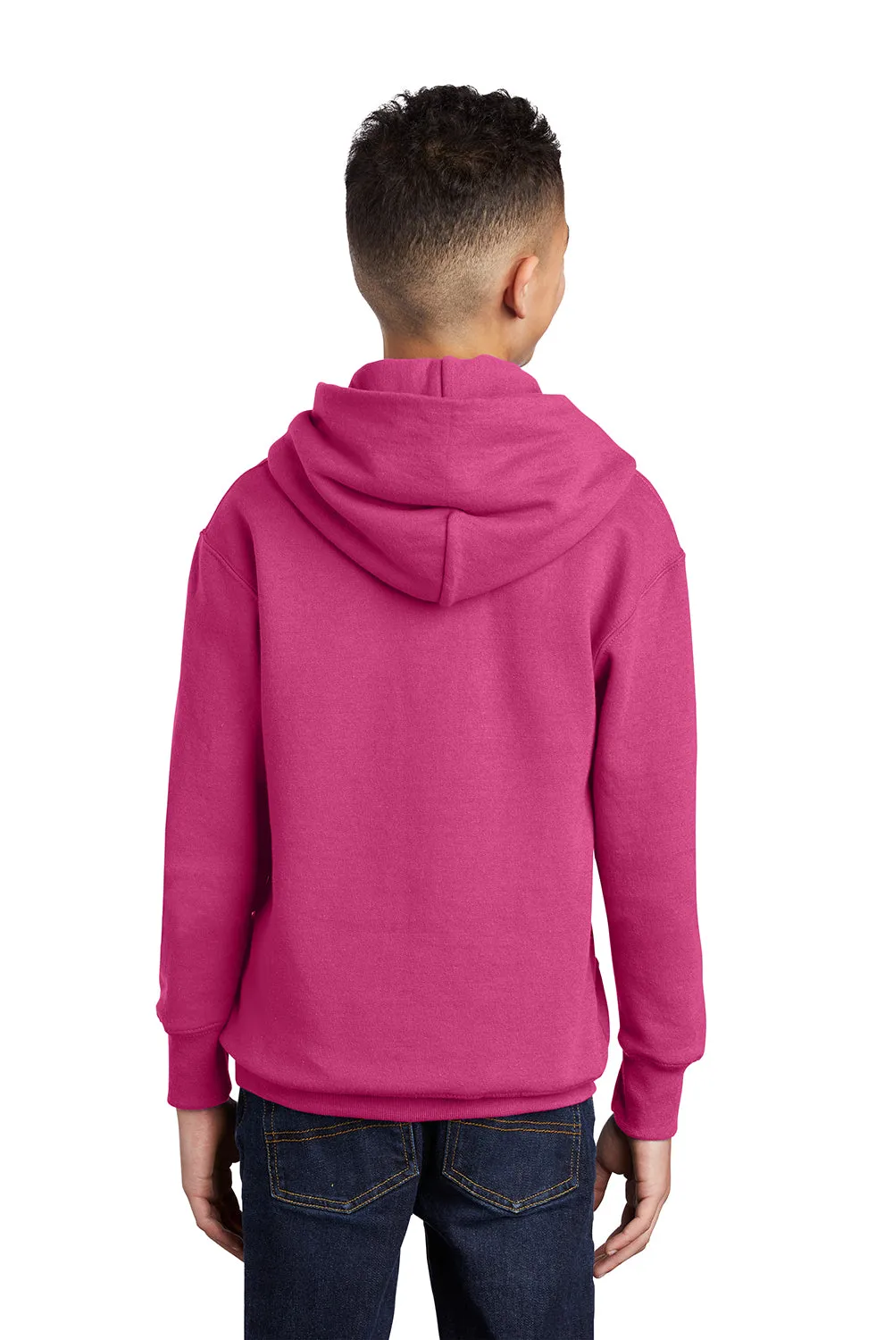 Port & Company Youth Core Pill Resistant Fleece Hooded Sweatshirt Hoodie w/ Pouch Pocket - Sangria Pink