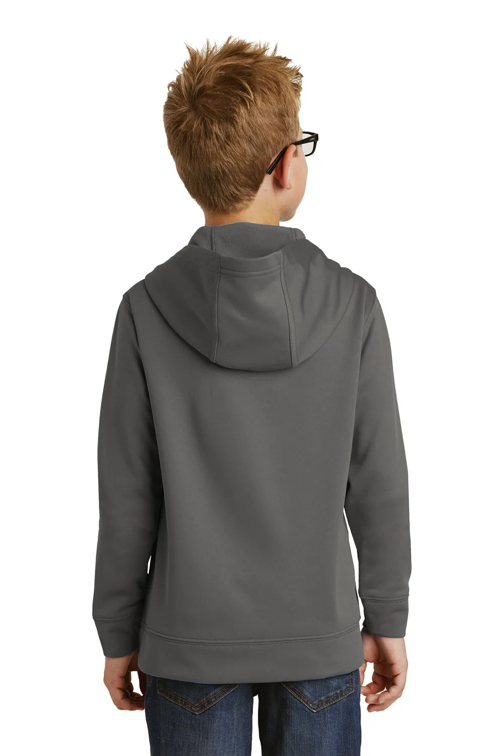 Port & Company Youth Dry Zone Performance Moisture Wicking Fleece Hooded Sweatshirt Hoodie w/ Pouch Pocket - Charcoal Grey