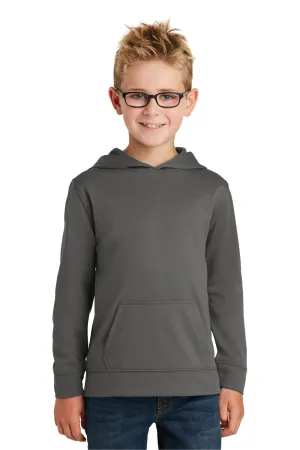 Port & Company Youth Dry Zone Performance Moisture Wicking Fleece Hooded Sweatshirt Hoodie w/ Pouch Pocket - Charcoal Grey