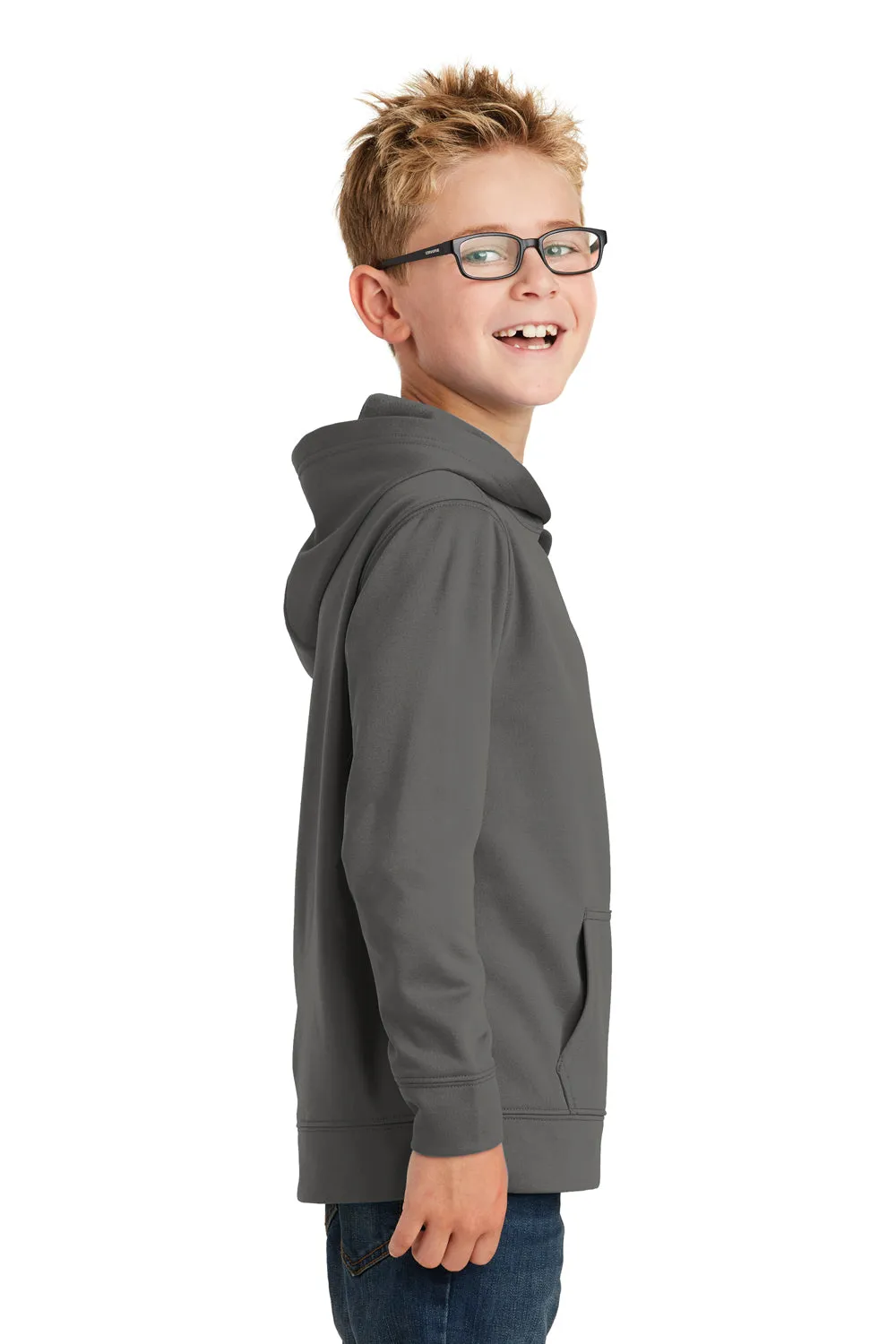 Port & Company Youth Dry Zone Performance Moisture Wicking Fleece Hooded Sweatshirt Hoodie w/ Pouch Pocket - Charcoal Grey