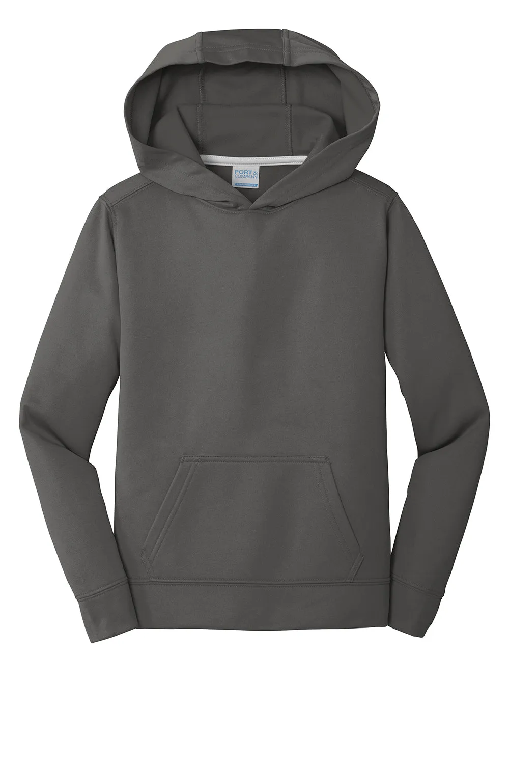 Port & Company Youth Dry Zone Performance Moisture Wicking Fleece Hooded Sweatshirt Hoodie w/ Pouch Pocket - Charcoal Grey