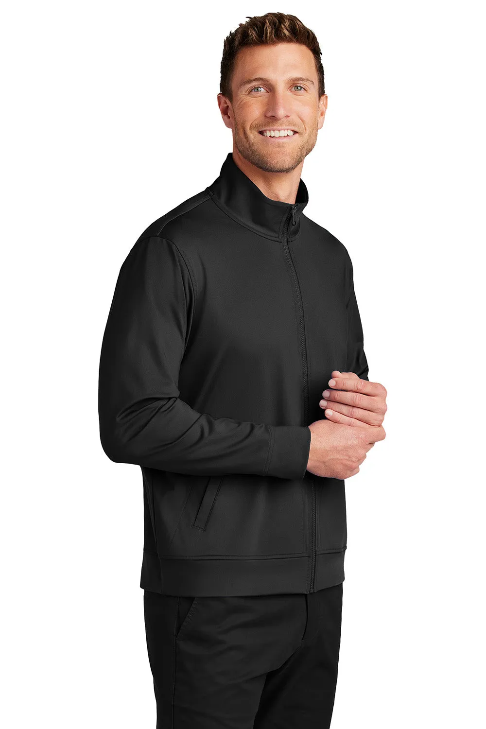 Port Authority Mens C-FREE Double Knit Moisture Wicking Full Zip Sweatshirt w/ Pockets - Deep Black