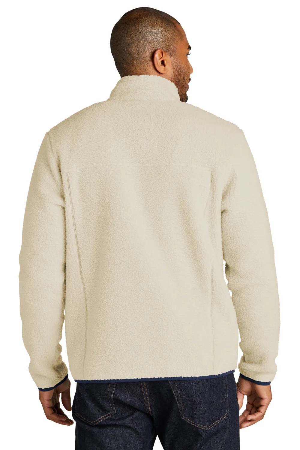 Port Authority Mens Camp Fleece 1/4 Snap Sweatshirt w/ Pockets - Oat/Dress Navy Blue