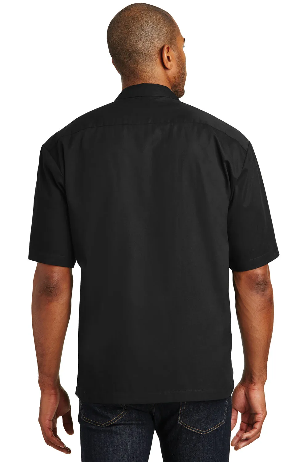Port Authority Mens Retro Easy Care Wrinkle Resistant Short Sleeve Button Down Camp Shirt - Black/Steel Grey - Closeout