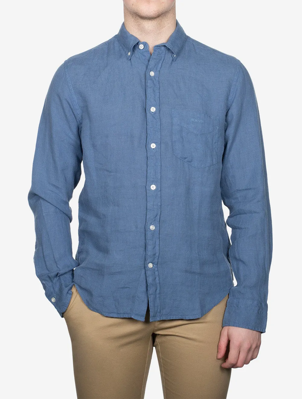 Regular Fit Garment Dyed Linen Shirt Salty Sea