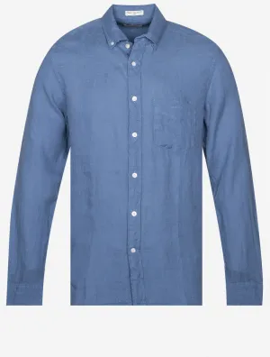 Regular Fit Garment Dyed Linen Shirt Salty Sea