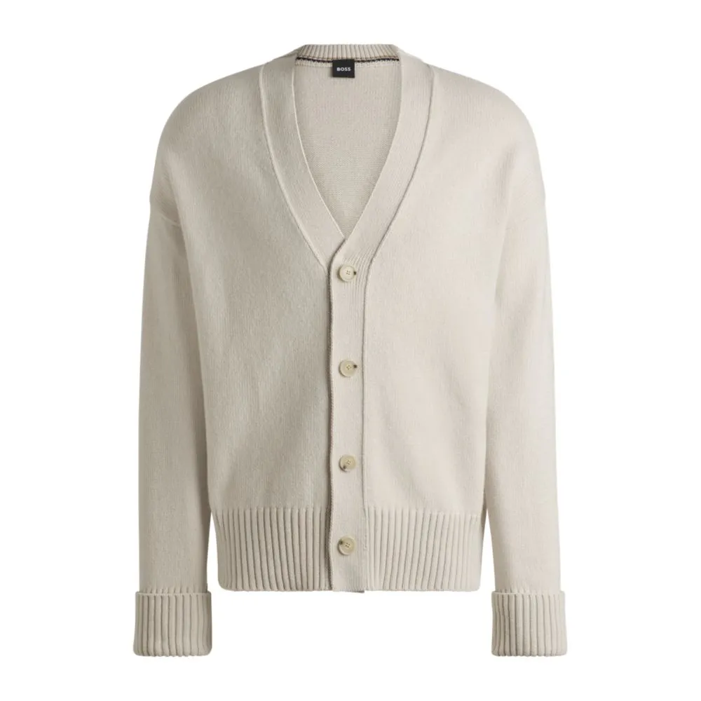 Relaxed-fit cardigan with button front and ribbed cuffs