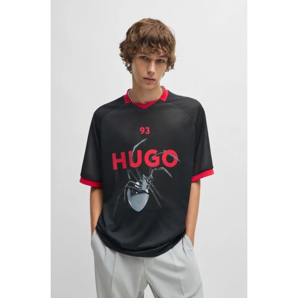 Relaxed-fit football-style mesh T-shirt with seasonal print
