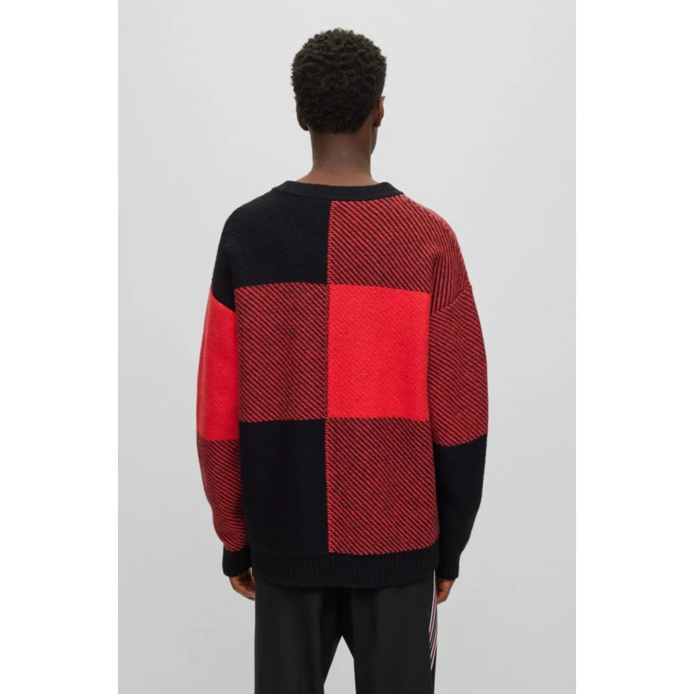 Relaxed-fit sweater with jacquard-woven Vichy check