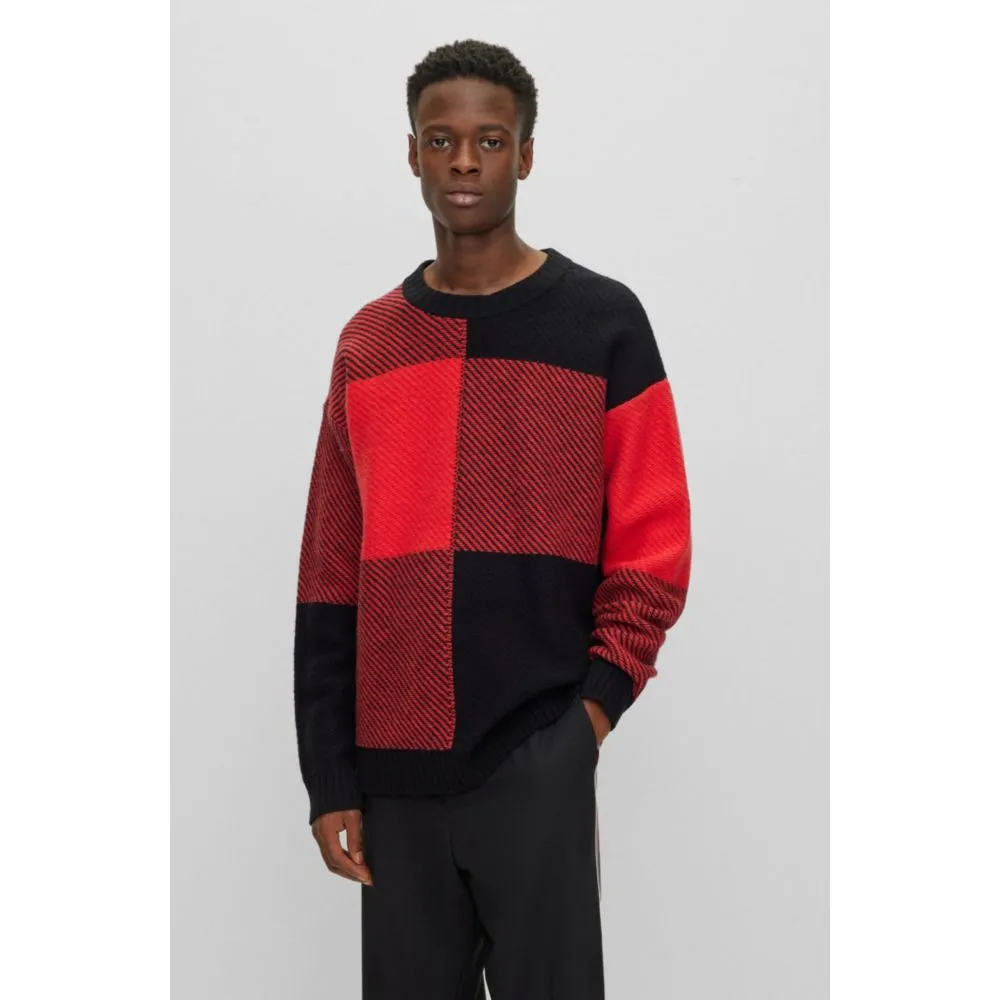 Relaxed-fit sweater with jacquard-woven Vichy check