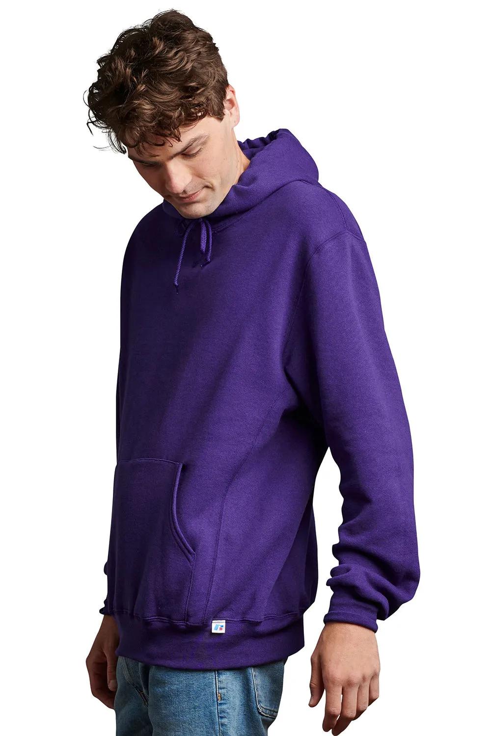 Russell Athletic Mens Dri-Power Moisture Wicking Hooded Sweatshirt Hoodie w/ Pouch Pocket - Purple