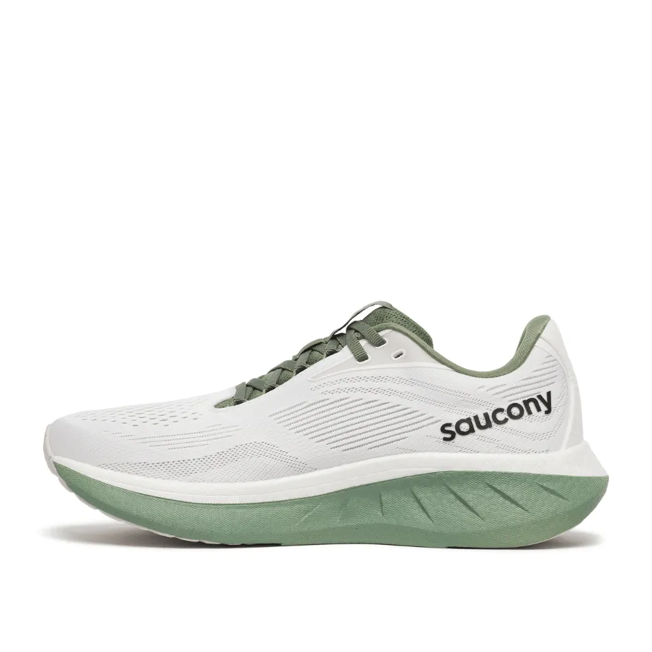 Saucony Men's Ride 18 Running Shoes in White/Olivine SS25 Shoes_Saucony
