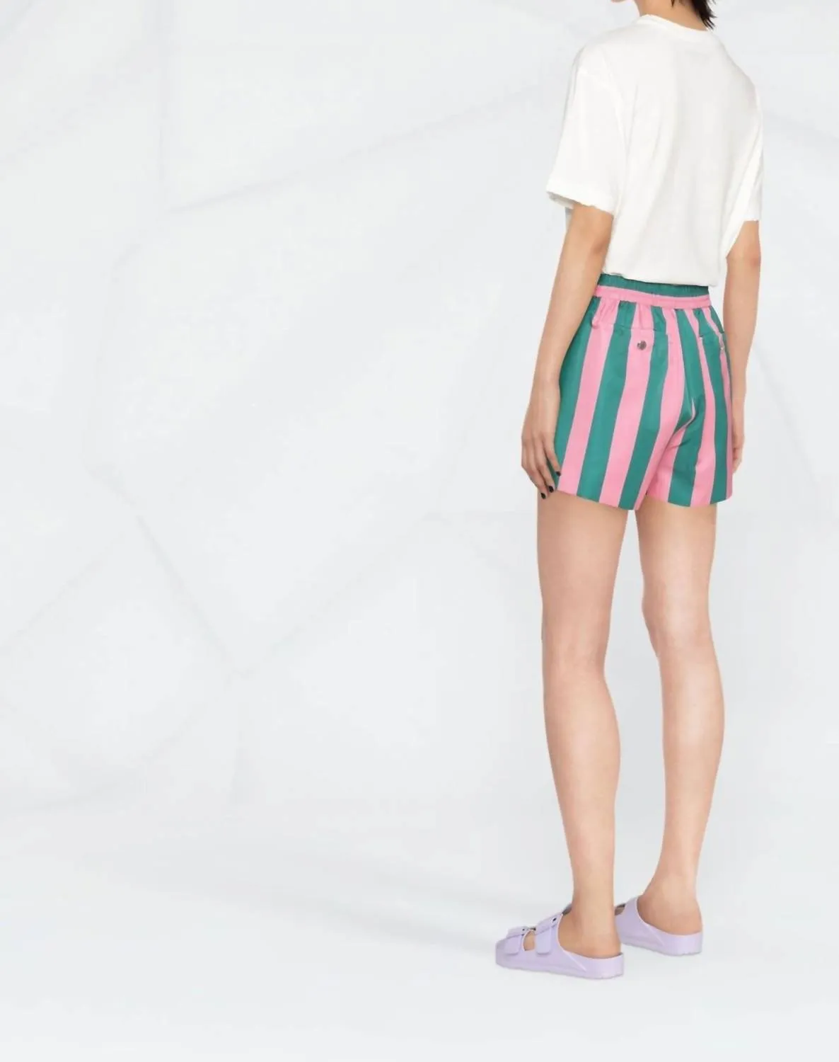 Scoop Waist Board Short In Pink-Green Verdigris Stripe