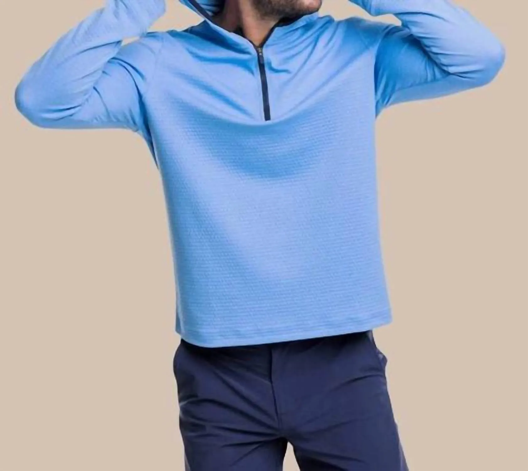Scuttle Hoodie Performance Quarter Zip In Heather Boat Blue