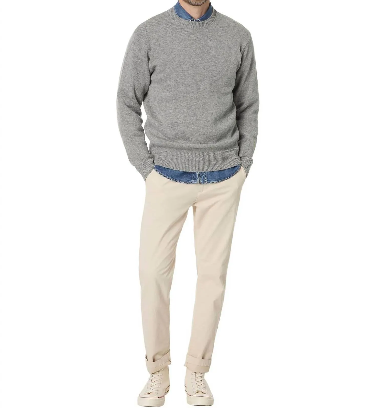 Shetland Wool Crewneck Sweater In Light Grey Heather