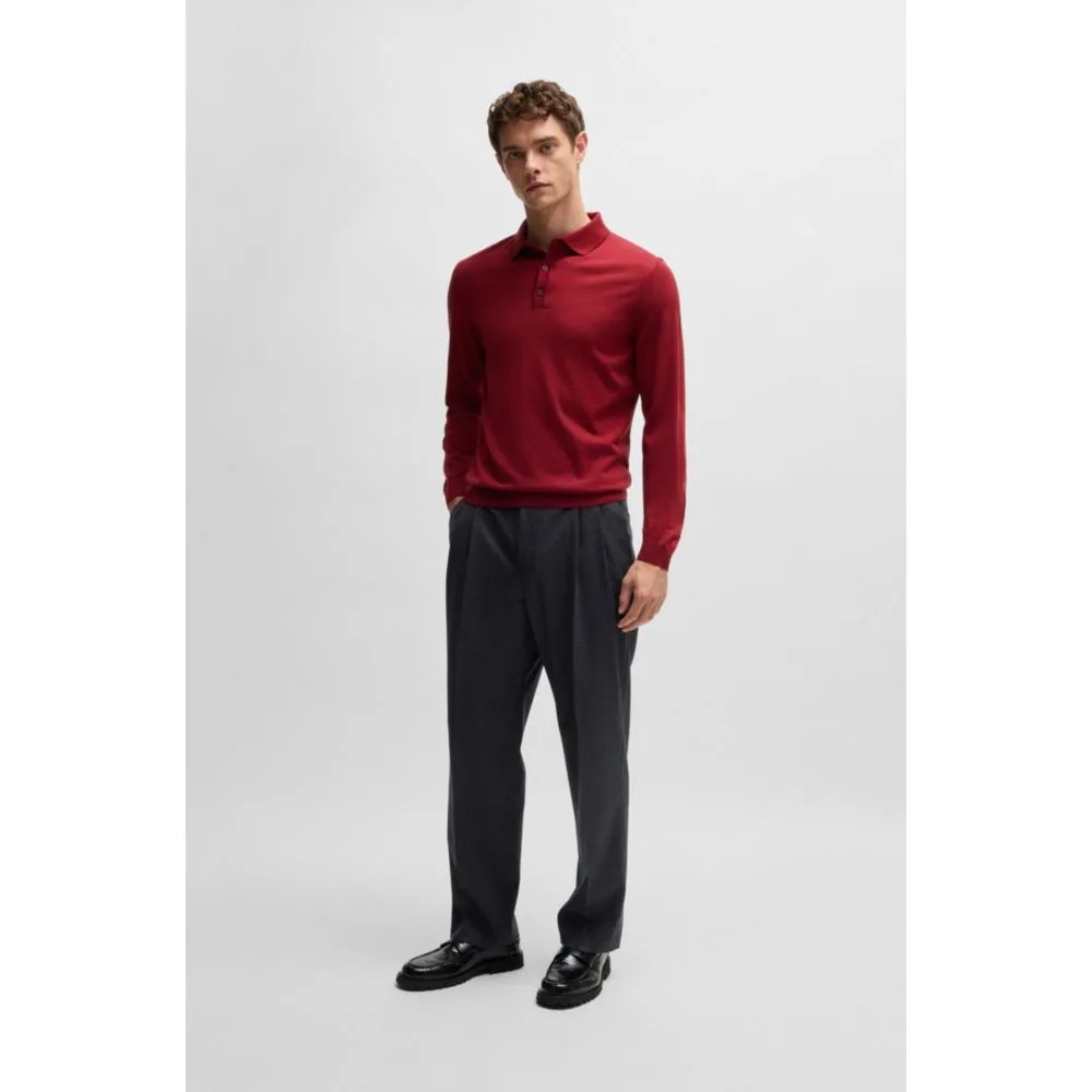 Slim-fit sweater in merino wool with polo collar