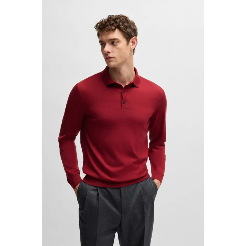 Slim-fit sweater in merino wool with polo collar