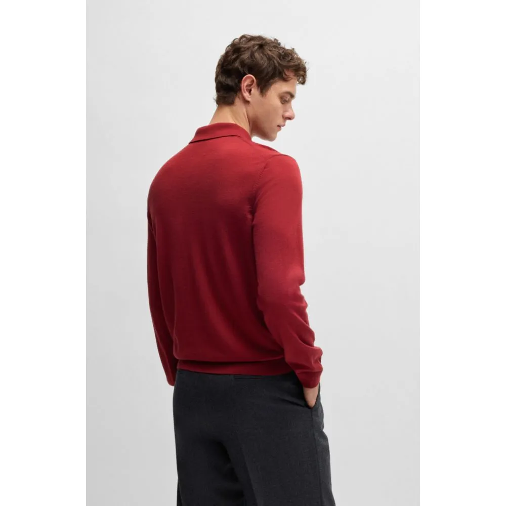 Slim-fit sweater in merino wool with polo collar