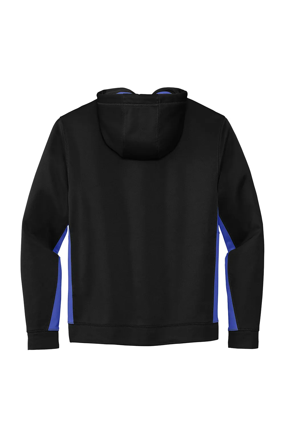 Sport-Tek Mens Sport-Wick Moisture Wicking Fleece Hooded Sweatshirt Hoodie w/ Pouch Pocket - Black/True Royal Blue