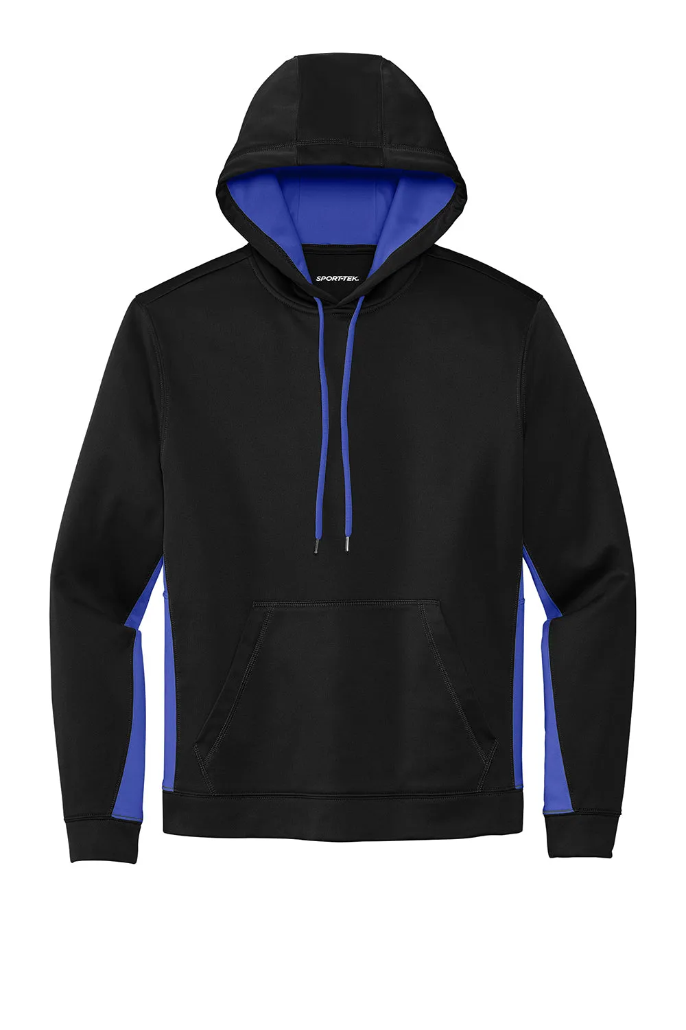 Sport-Tek Mens Sport-Wick Moisture Wicking Fleece Hooded Sweatshirt Hoodie w/ Pouch Pocket - Black/True Royal Blue