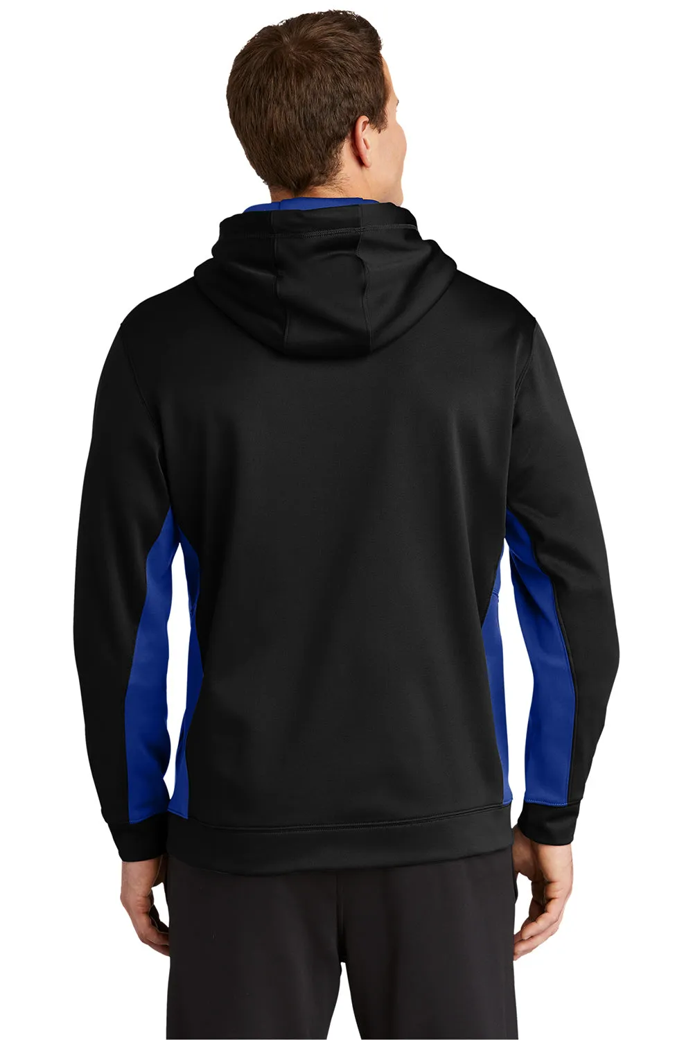 Sport-Tek Mens Sport-Wick Moisture Wicking Fleece Hooded Sweatshirt Hoodie w/ Pouch Pocket - Black/True Royal Blue