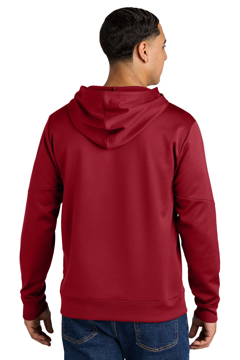 Sport-Tek Mens Sport-Wick Moisture Wicking United Fleece Hooded Sweatshirt Hoodie w/ Pouch Pocket - Deep Red/White