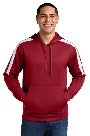 Sport-Tek Mens Sport-Wick Moisture Wicking United Fleece Hooded Sweatshirt Hoodie w/ Pouch Pocket - Deep Red/White