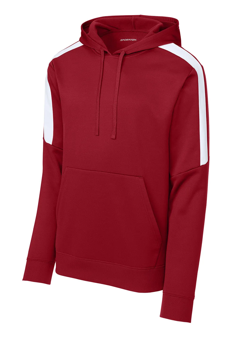 Sport-Tek Mens Sport-Wick Moisture Wicking United Fleece Hooded Sweatshirt Hoodie w/ Pouch Pocket - Deep Red/White