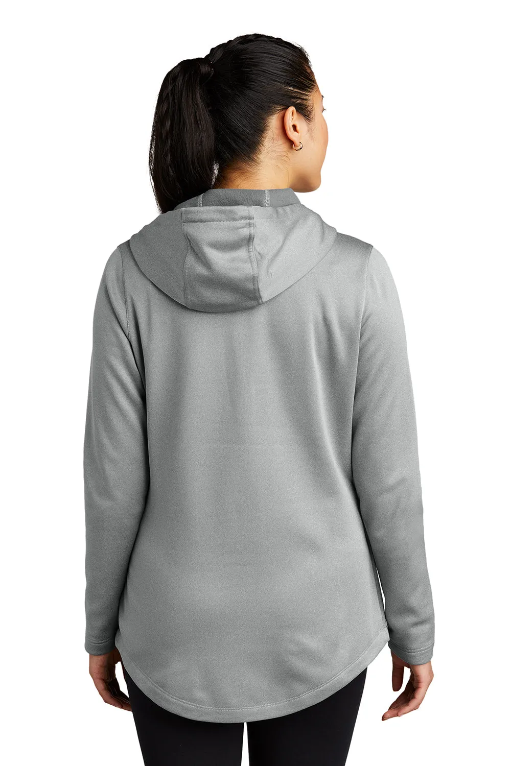 Sport-Tek Womens Heather Sport-Wick Moisture Wicking Fleece Hooded Sweatshirt Hoodie w/ Pouch Pocket - Heather Dark Silver Grey