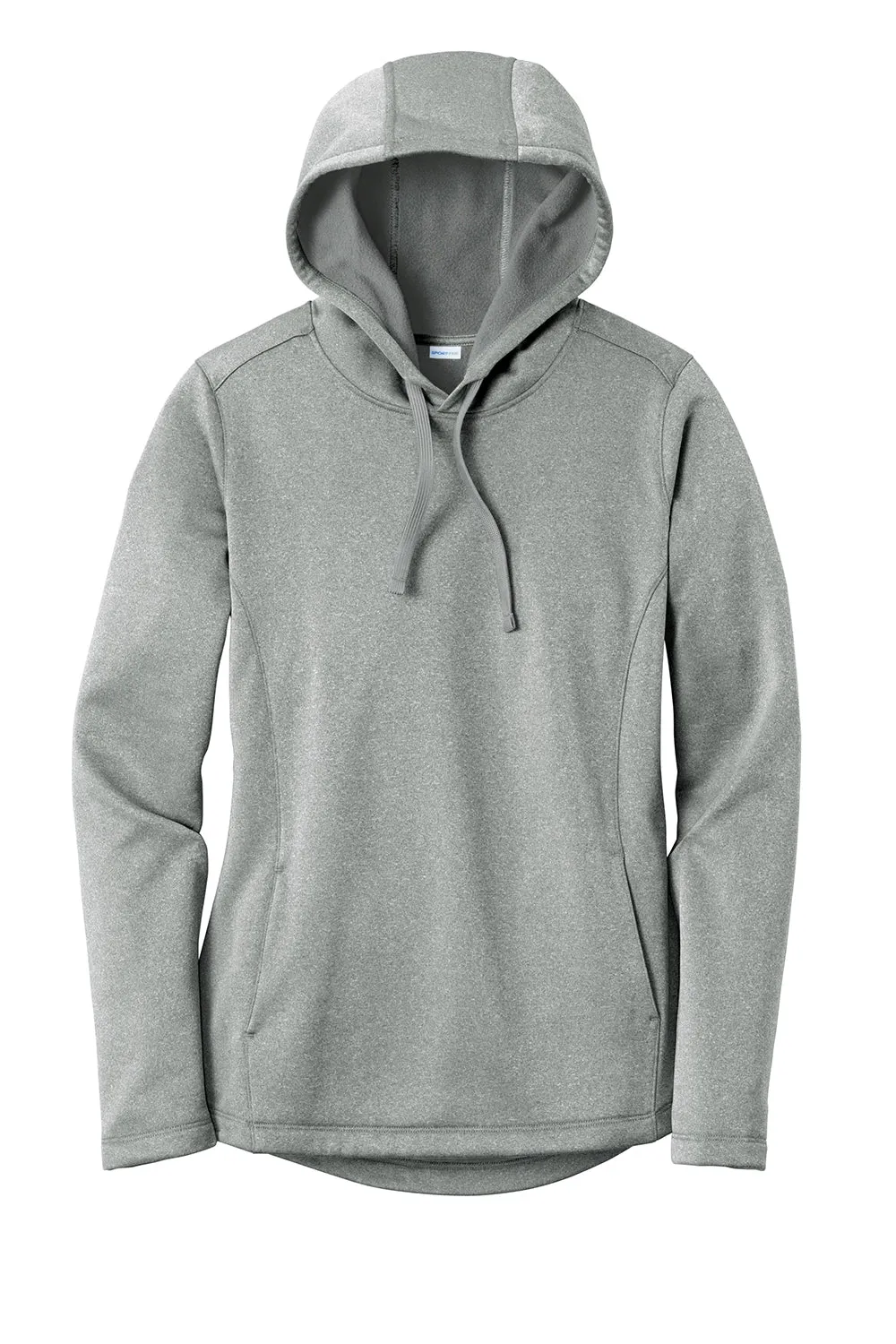 Sport-Tek Womens Heather Sport-Wick Moisture Wicking Fleece Hooded Sweatshirt Hoodie w/ Pouch Pocket - Heather Dark Silver Grey