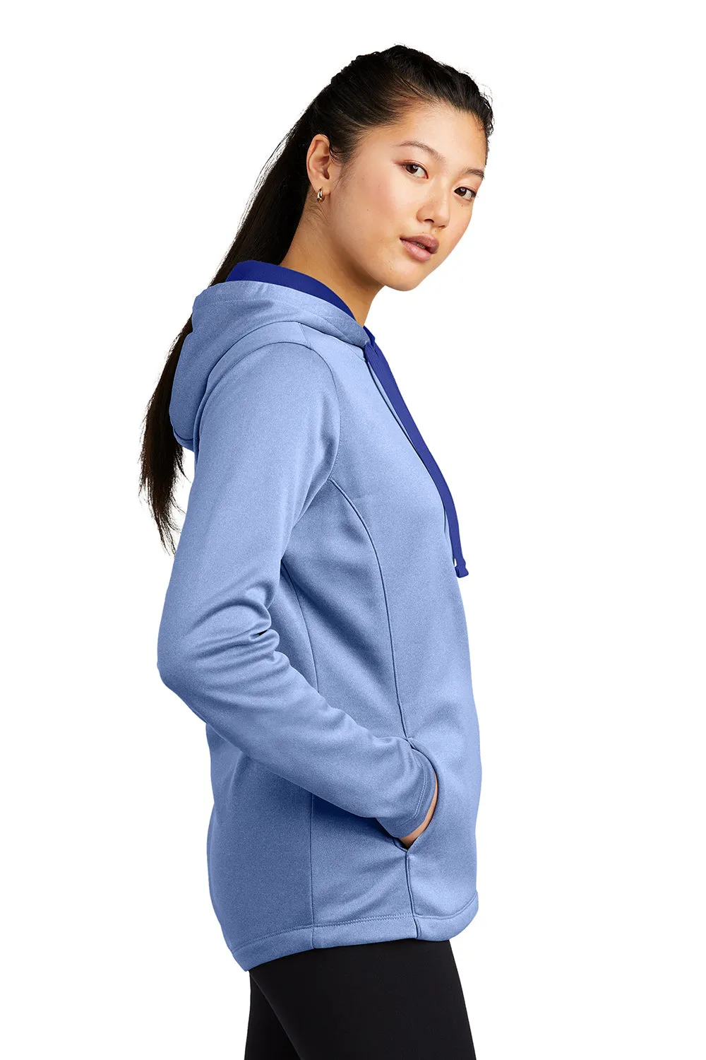 Sport-Tek Womens Heather Sport-Wick Moisture Wicking Fleece Hooded Sweatshirt Hoodie w/ Pouch Pocket - Heather True Royal Blue