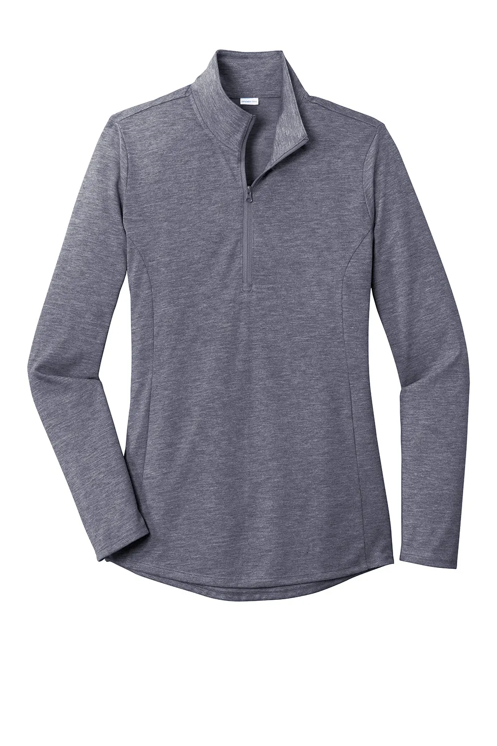 Sport-Tek Womens Moisture Wicking 1/4 Zip Sweatshirt - Heather True Navy Blue