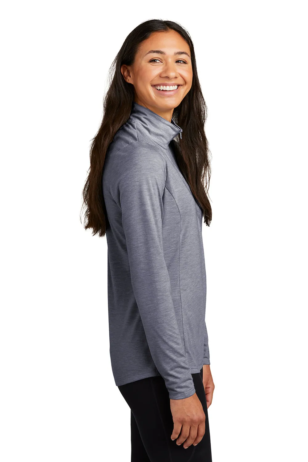 Sport-Tek Womens Moisture Wicking 1/4 Zip Sweatshirt - Heather True Navy Blue